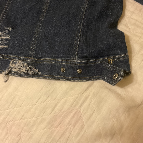 SEXY WOMENS RIPPED/DESTROYED CHRISTOPHER & BANKS LG BLUE DENIM FULL ZIP JACKET - Picture 12 of 14